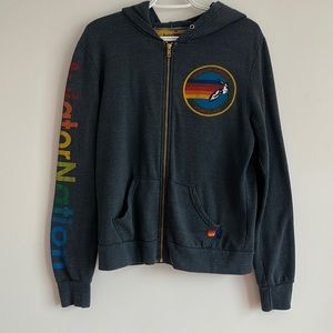 Aviator nation charcoal gray black logo zip up